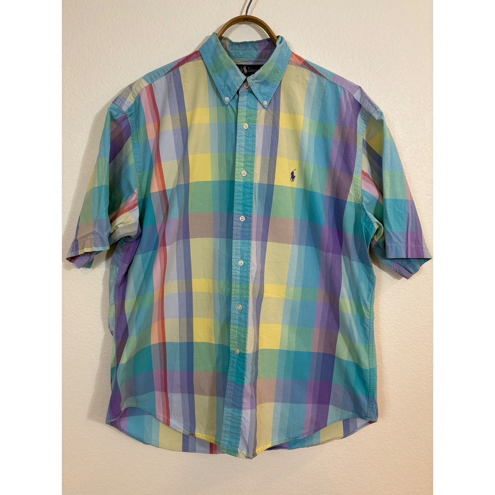 Vtg 90s Y2k Ralph Lauren Button Down Shirt Mens‎ XL Multi Blaire Plaid Preppy